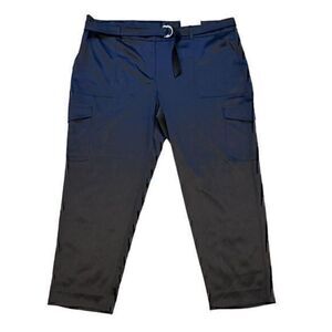 Chicos Shiny Black Polyester Belted Cropped Slim Leg‎ Cargo Pants Size 4 / US 20